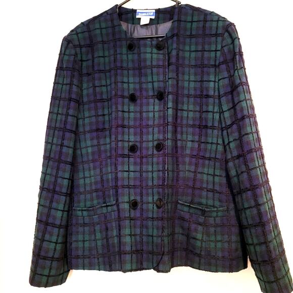 Vintage Pendleton Black Watch Plaid Wool Blend Blazer Jacket, Size 20 Tall - Picture 1 of 9